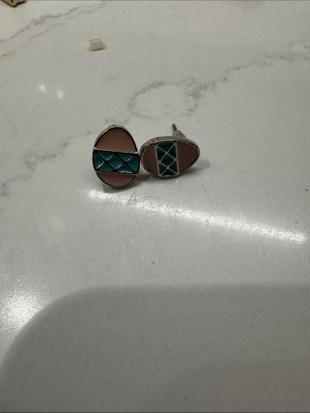 Pink and Teal Enamel Oval Stud Earrings